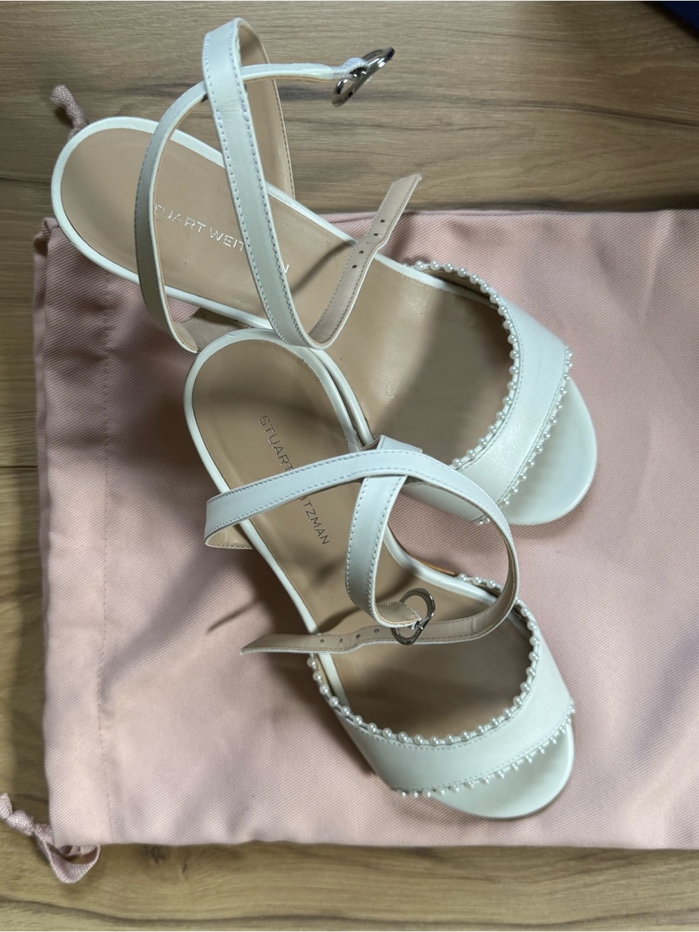 Stuart Weitzman Marilyn Pearl Sandal 75 Bridal Heels White Size 6.5 - Picture 2 of 11